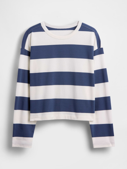 Knit Oversized Crop T-Shirt - Blue stripe