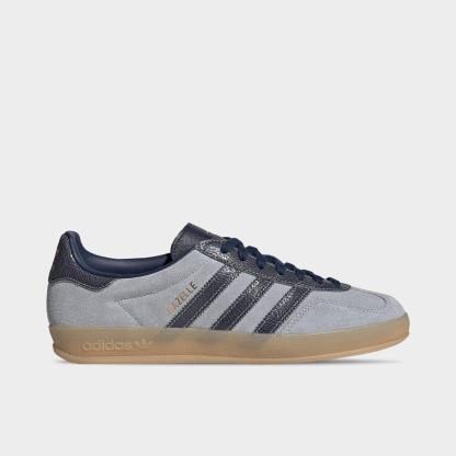 Men's adidas Originals Gazelle Indoor Casual Shoes - Halo Silver/Night Indigo/Gum - Left shoe facing left. Outside of the shoe.