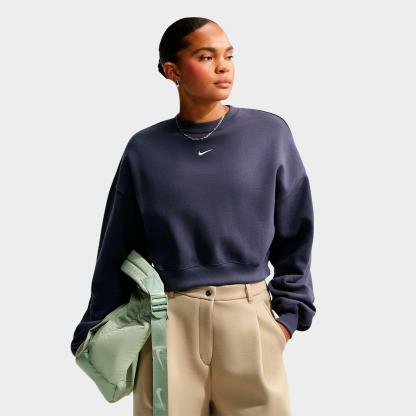 Women's Nithtke Studio Fleece Medium Weight Oversized Cropped Crewneck Sweatshirt - Gridiron/Sail