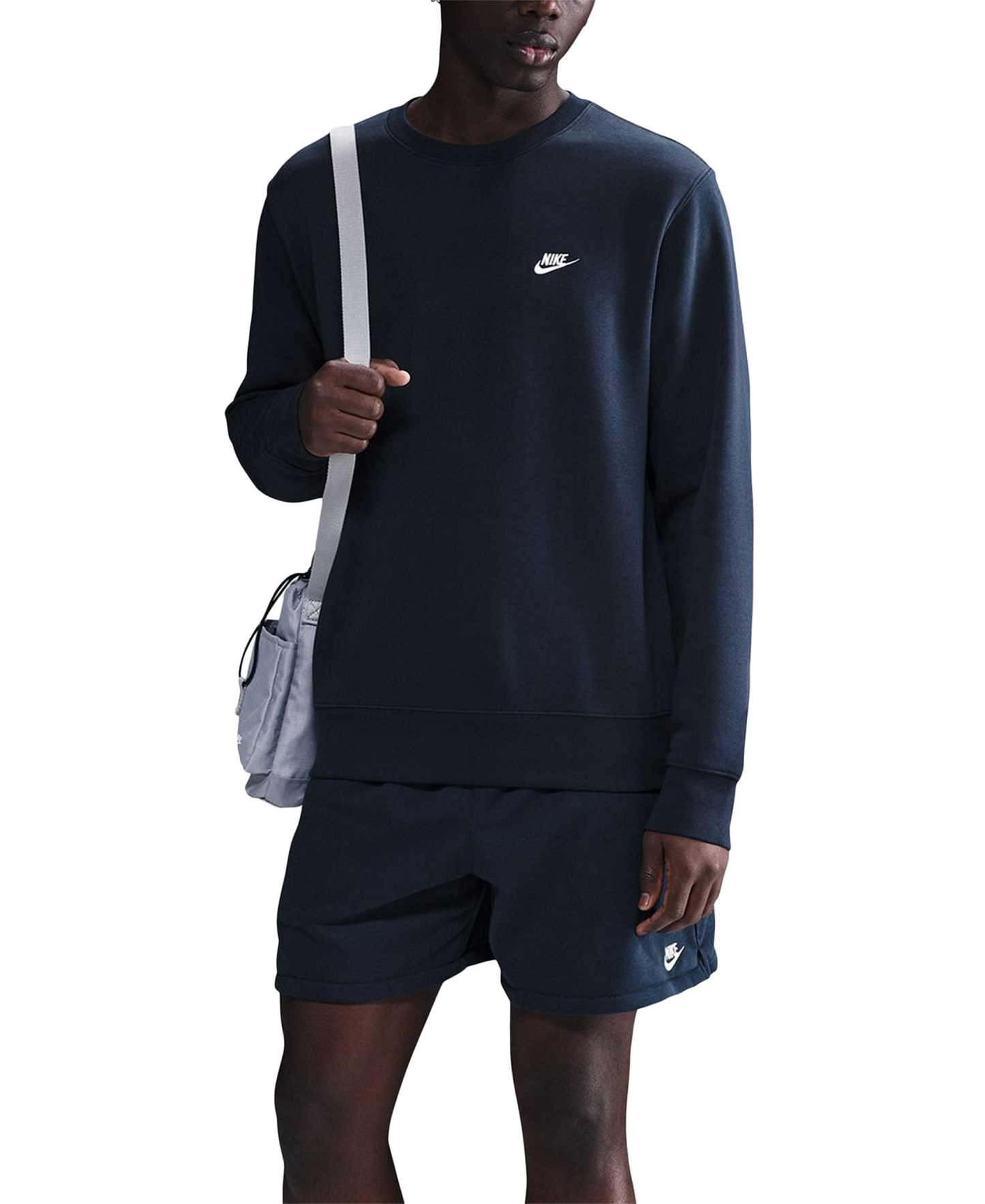 Nike Men's Club Fleece Crewneck Logo Sweatshirt - Obsidian/White
