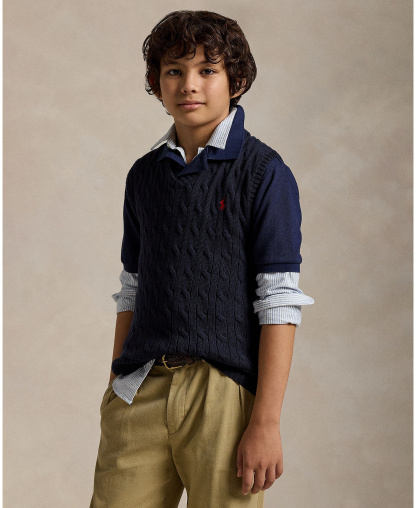 Polo Ralph Lauren Big Boys Cable- Knit Sweater Vest - RL Navy