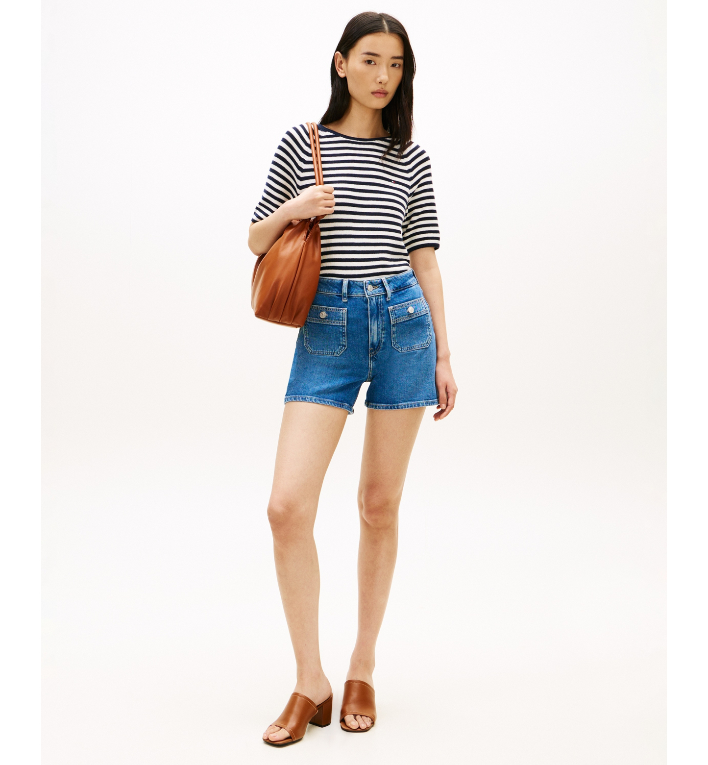 Tommy Hilfiger Women's Denim Patch Pocket Shorts - Nos Mid Blue
