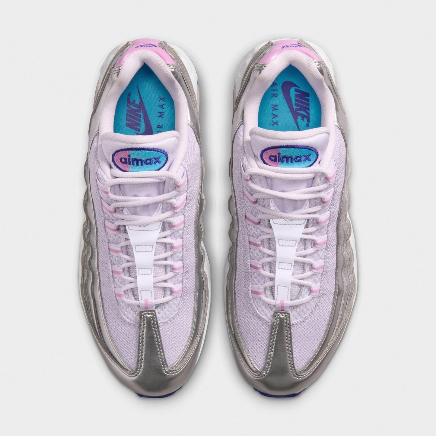 Women's Nithtke Air Max 95 Big Bubble Casual Shoes - Part 1 - Chrome/Barely Grape/Light Magenta/Lagoon Pulse - Top view