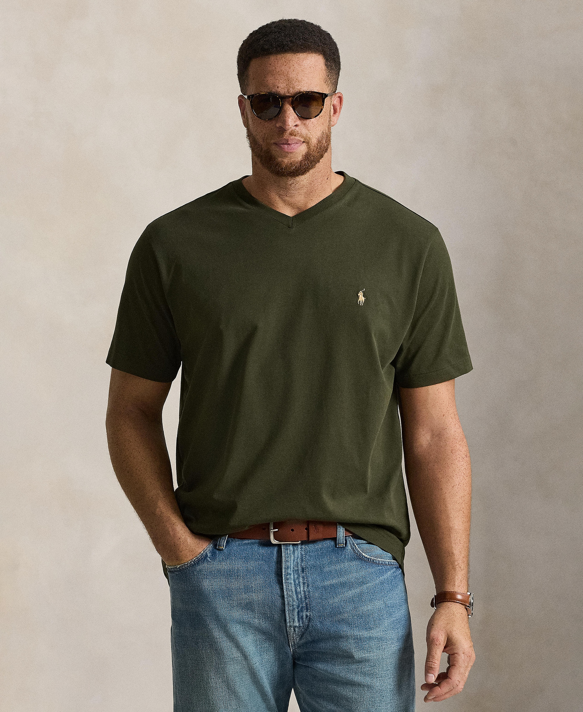 Polo Ralph Lauren Men's Big & Tall V-Neck T-Shirt - Company Olive/C8526