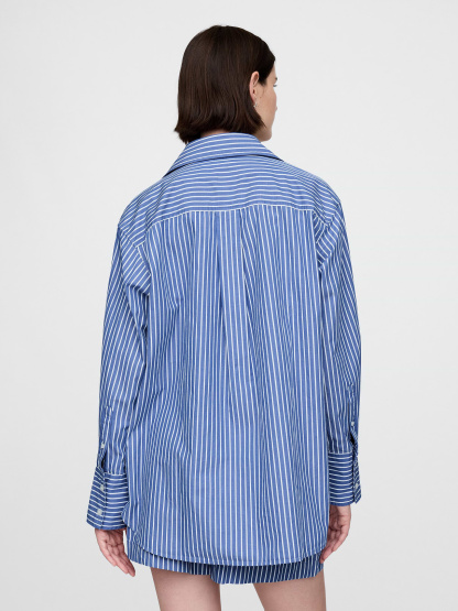 Organic Cotton Poplin Stripe Big Shirt - Blue stripe