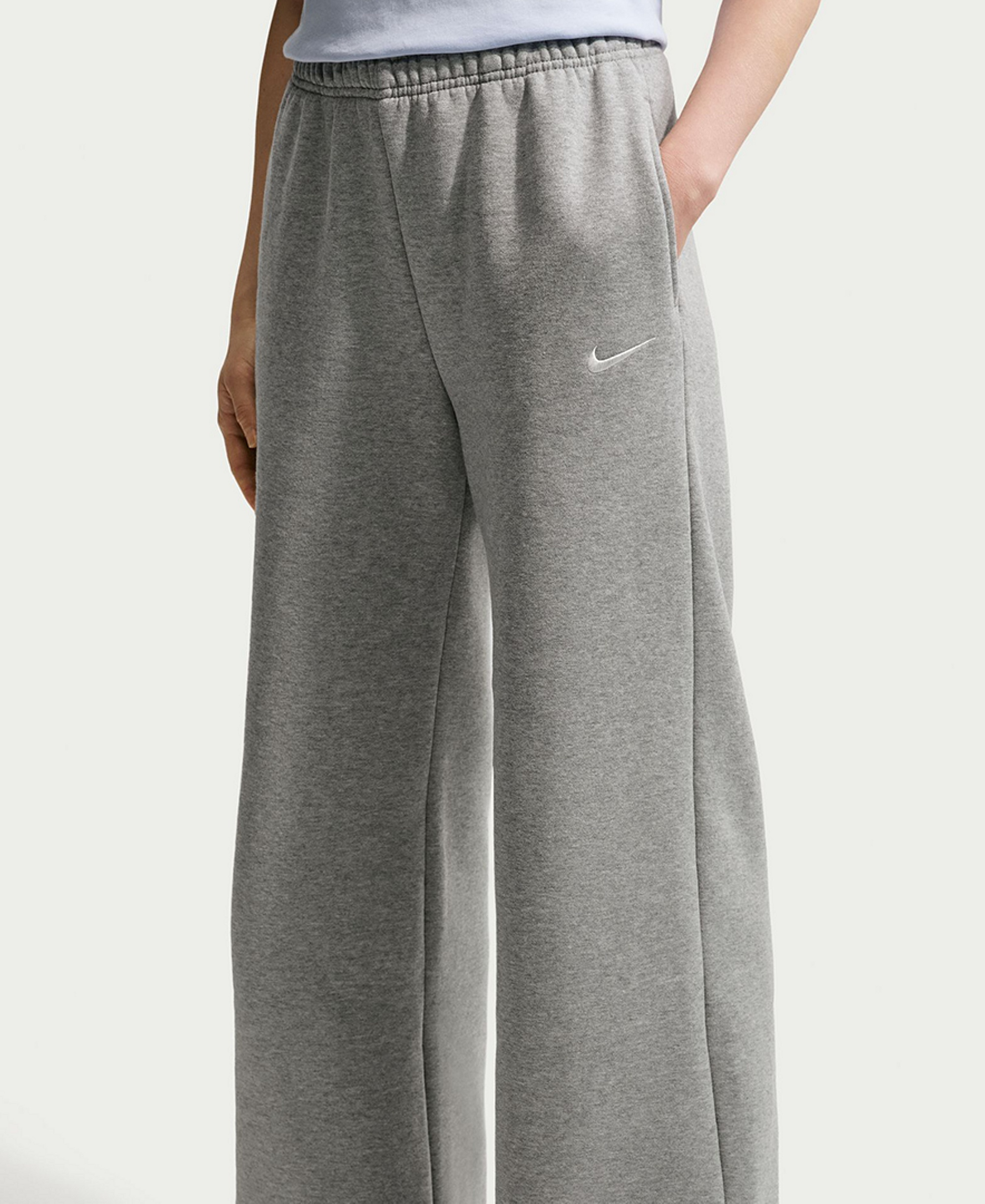 Nike Women's Studio Fleece Medium Weight Mid-Rise Wide-Leg Pants - Dark Gray Heather/Sail