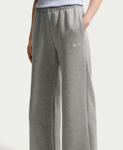 Nike Women's Studio Fleece Medium Weight Mid-Rise Wide-Leg Pants - Dark Gray Heather/Sail