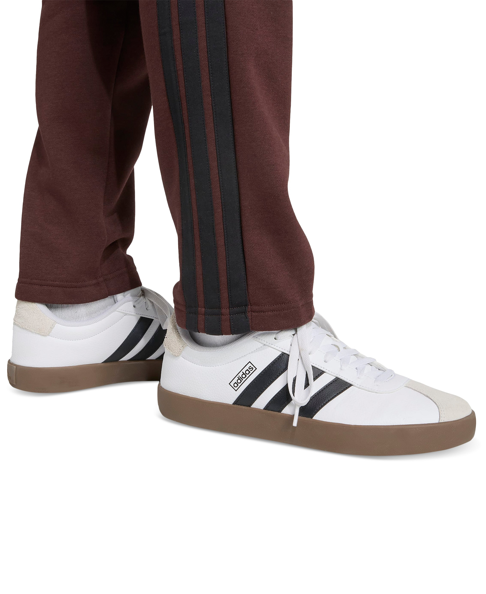 adidas Men's Essentials 3-Stripes Regular Open Hem Fleece Pants - Shadow Brown/Black