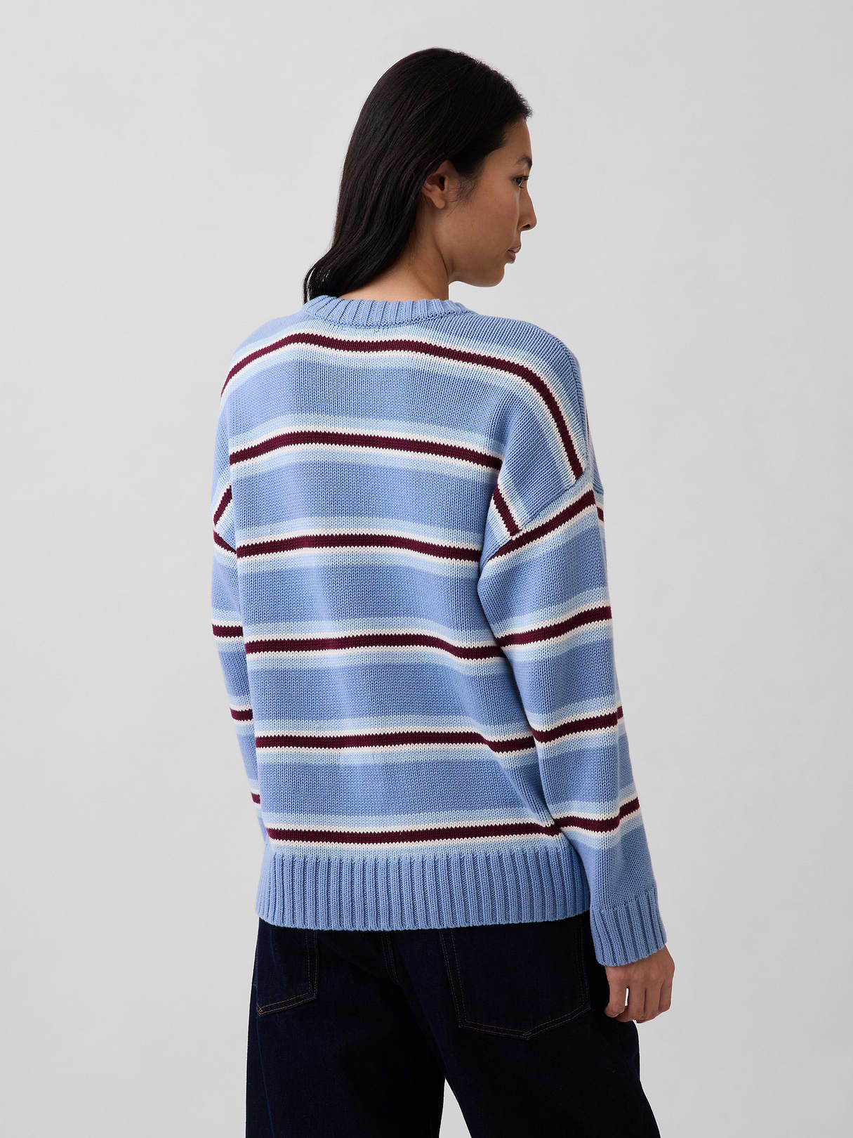 100% Cotton Oversized Sweater - Blue & burgundy stripe