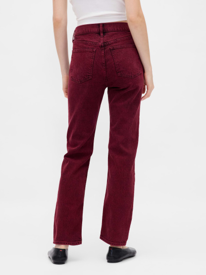 High Rise Belted '90s Slim Straight Jeans - Red delicious