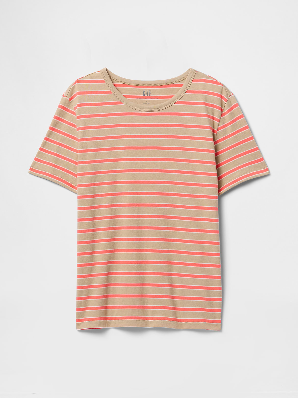Organic Cotton VintageSoft T-Shirt - Coral pink and khaki tan stripe