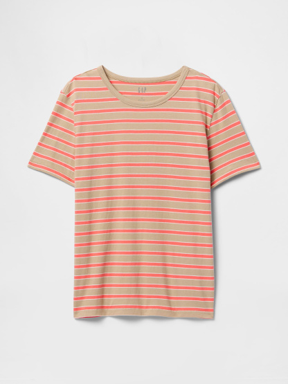 Organic Cotton VintageSoft T-Shirt - Coral pink and khaki tan stripe