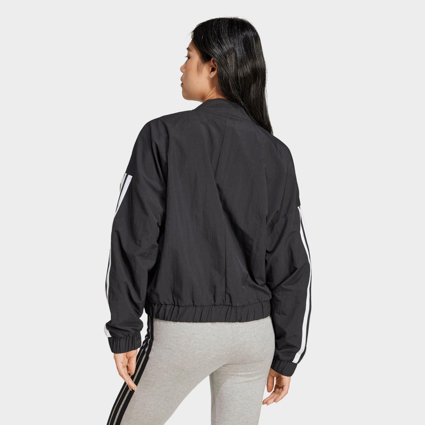 Women's adidas Sportswear Essentials 3-Stripes Lifestyle Woven Full-Zip Bomber Jacket - Black/White