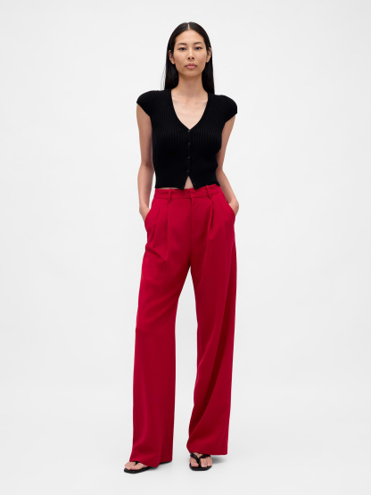 365 High Rise Pleated Trousers - Sled red
