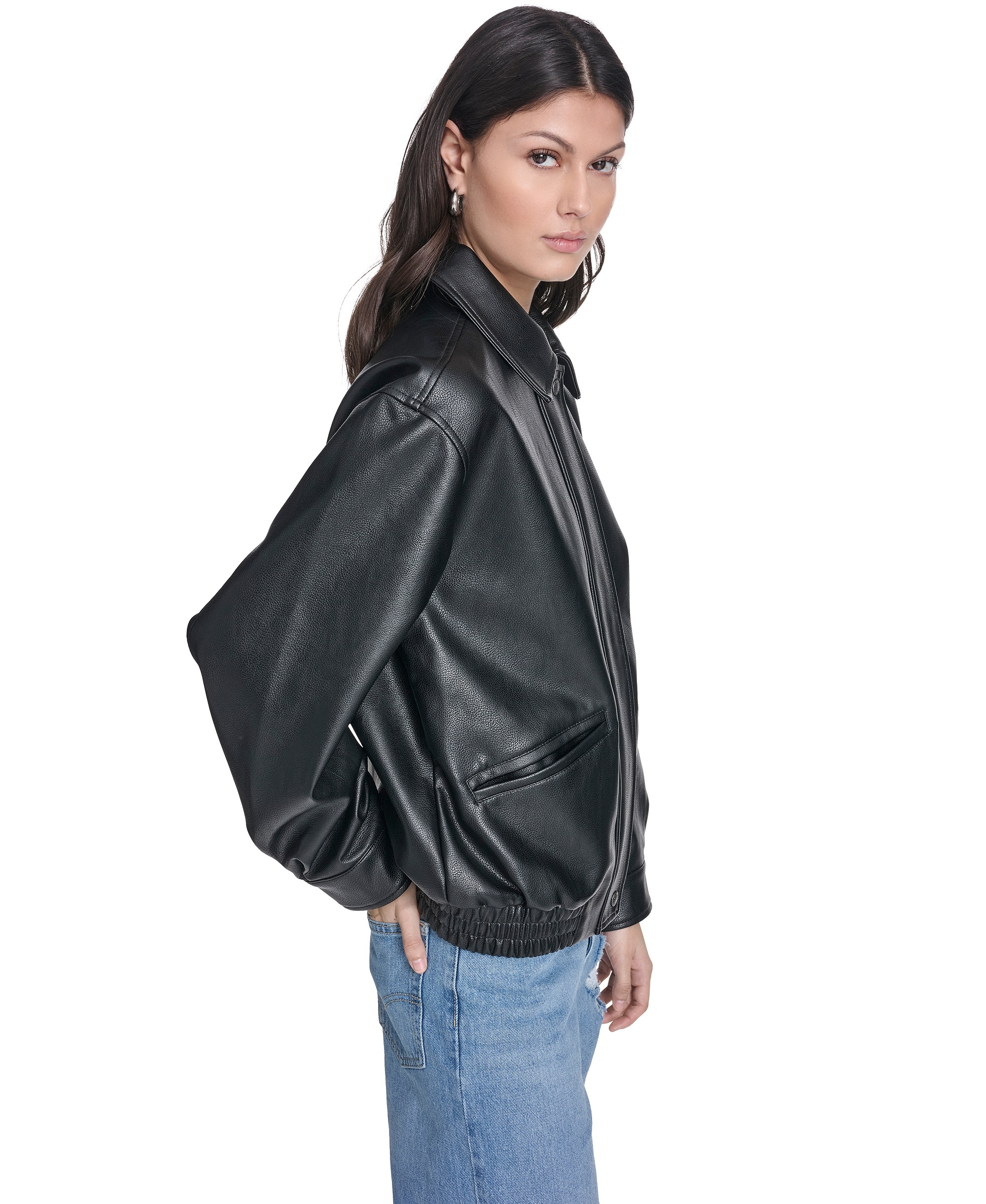Levi's Women's Faux Leather Relaxed-Fit Bomber Jacket - Black