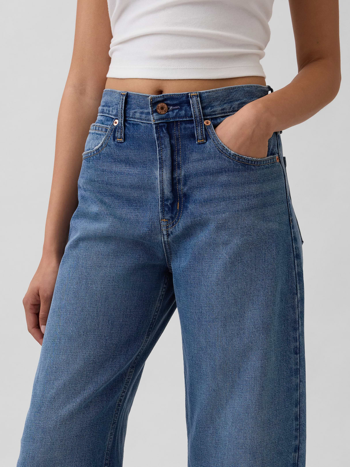 High Rise Barrel Cargo Jeans - Medium wash