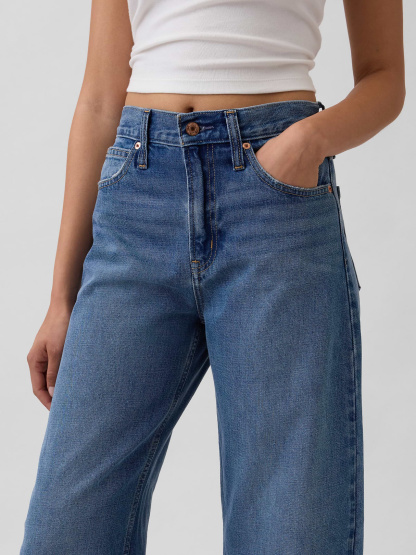 High Rise Barrel Cargo Jeans - Medium wash