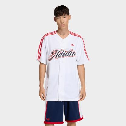 Men's adidas Originals Summer League Varsity Baseball Jersey - White/Better Scarlet - view 1