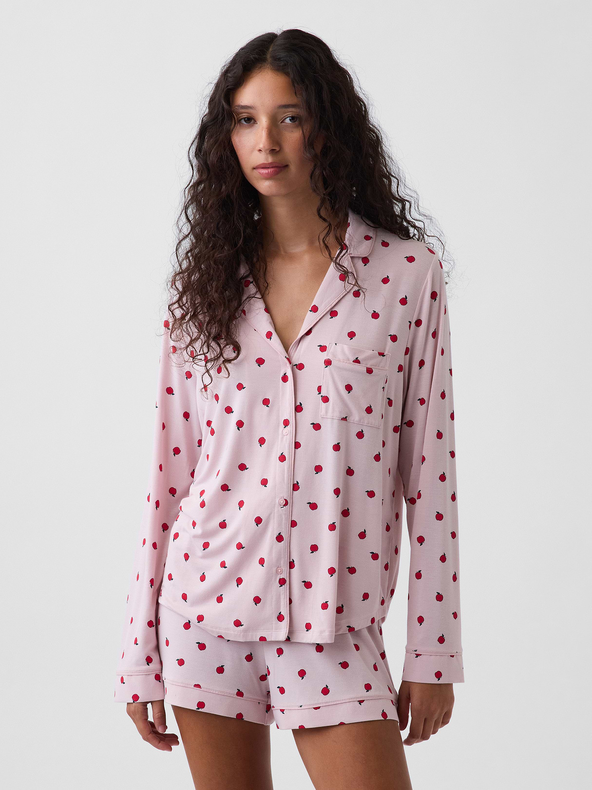 SoftMade Modal PJ Top - Pink apple print