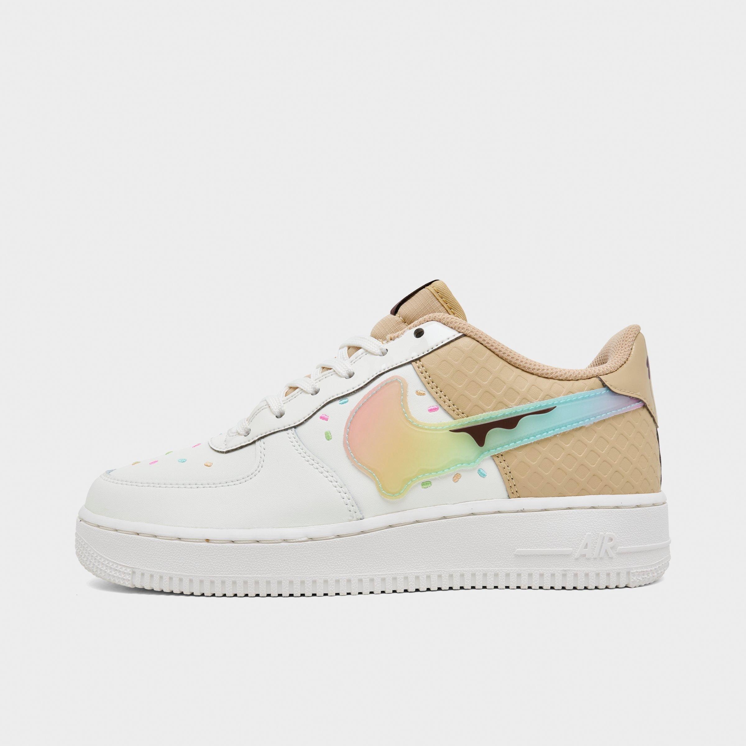 Big Kids' Nithtke Air Force 1 Low Casual Shoes - Sail/Multicolor/Sesame/Lemon Venom/Bleached Turquoise/Chile Red - Left shoe facing left. Outside of the shoe.