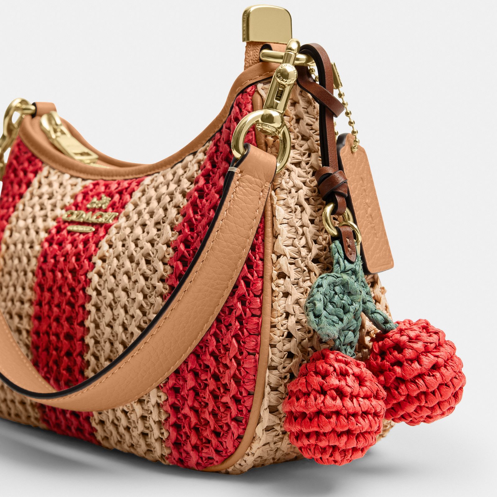 Teri Shoulder Bag With Stripes And Charm - Gold/Red/Tan - view 8