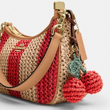 Teri Shoulder Bag With Stripes And Charm - Gold/Red/Tan - view 8