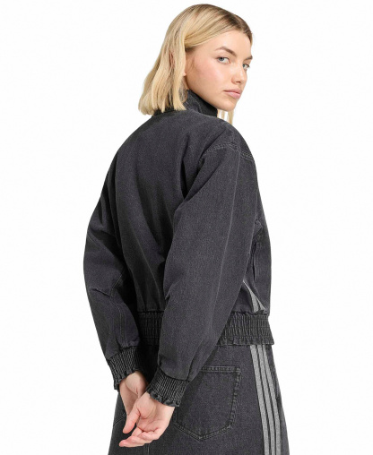 adidas Women's Stadium Washed Denim Bomber Loose-Fit Jacket - Black
