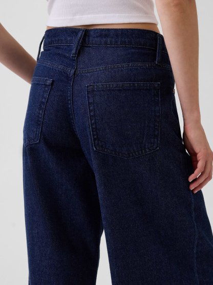 Mid Rise Denim Stripe Baggy Jeans - Rinsed indigo