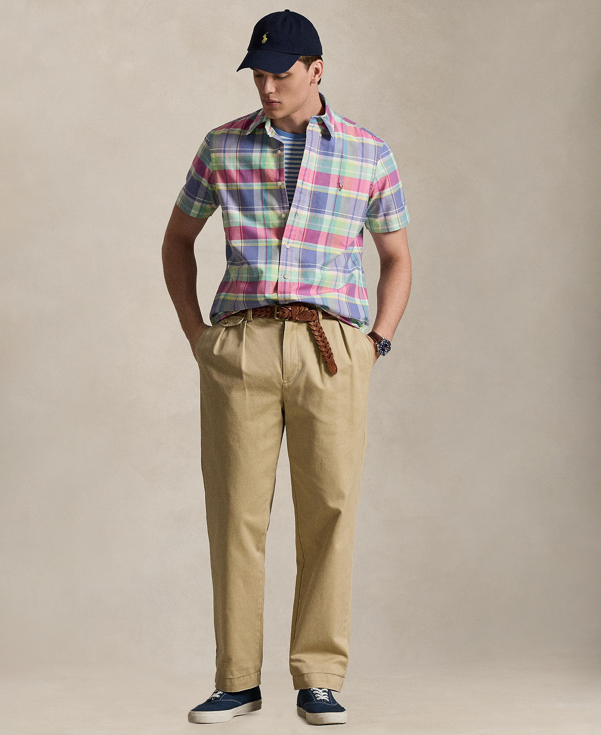 Polo Ralph Lauren Men's Classic-Fit Short-Sleeve Oxford Shirt - Jewel Blue Raspberry Multi