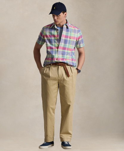 Polo Ralph Lauren Men's Classic-Fit Short-Sleeve Oxford Shirt - Jewel Blue Raspberry Multi
