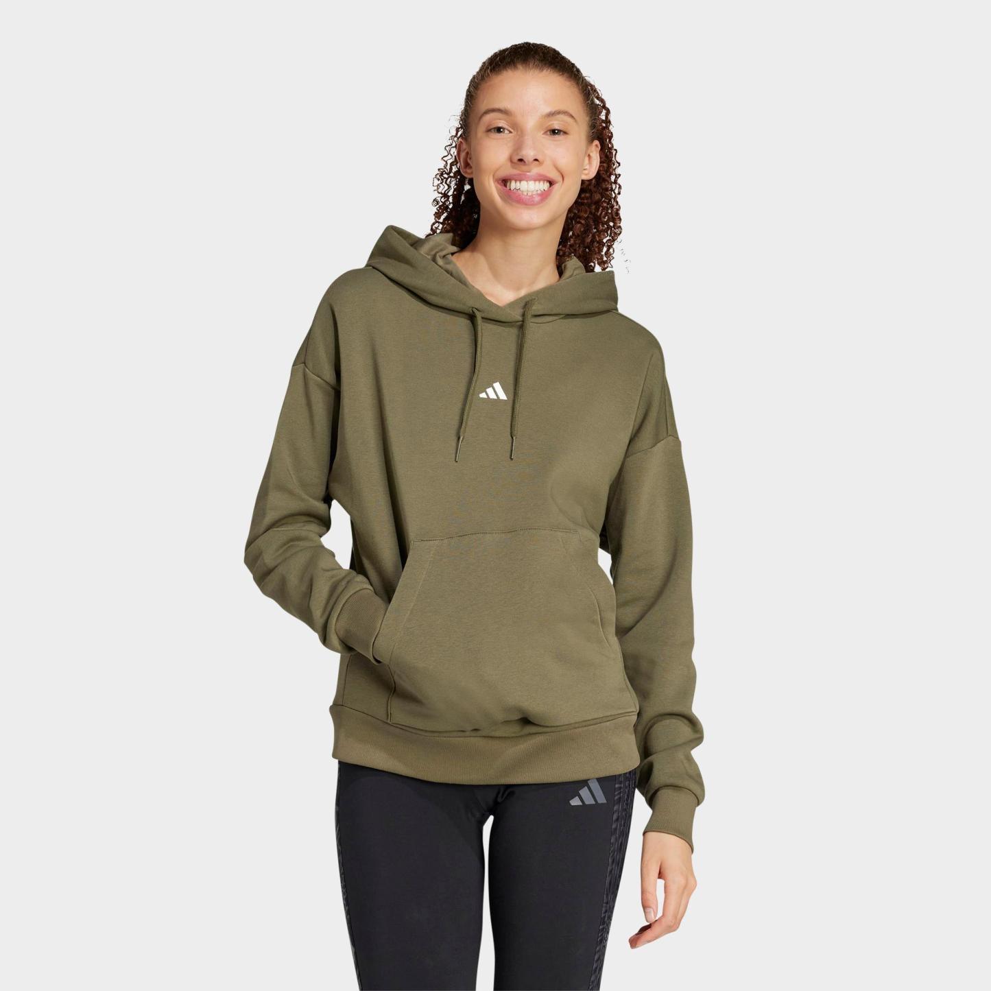 Women's adidas Sportswear Essentials Small Logo Feel Cozy Hoodie - Olive Strata/White