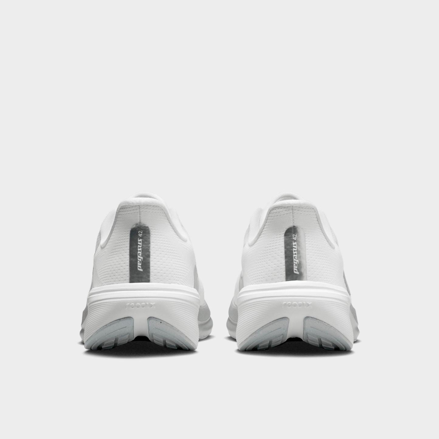 Women's Nithtke Pegasus 42 Running Shoes - Part 2 - White/Wolf Grey/Cool Grey/Metallic Silver - Back view