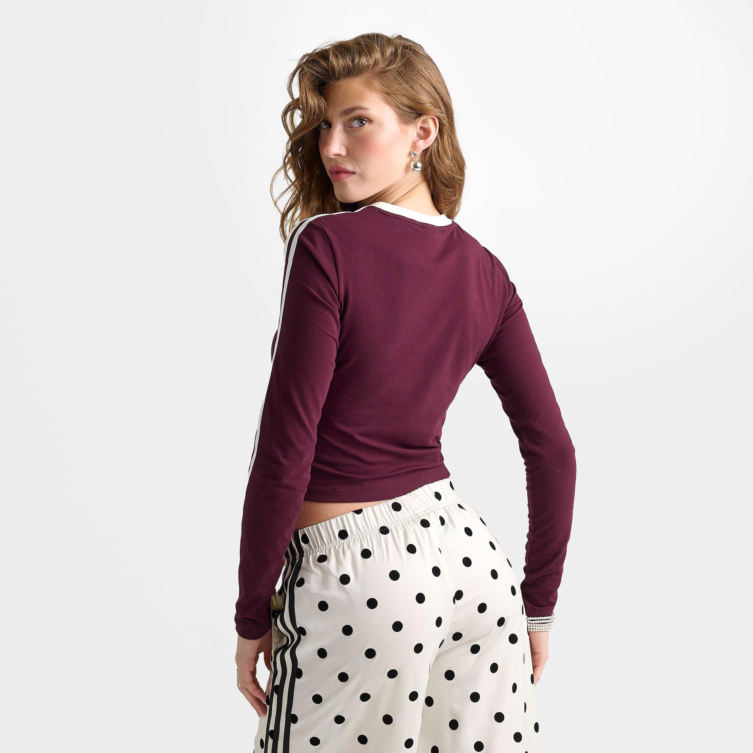 Women's adidas Originals 3-Stripes Slim Long-Sleeve T-Shirt - Maroon