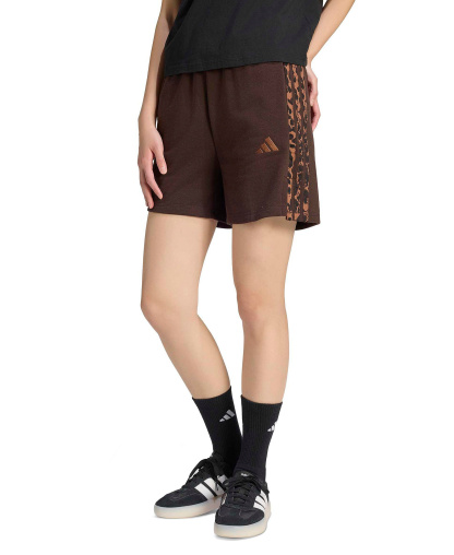 adidas Women's Seasonal Essentials 3-Stripes Printed Shorts - Aurora Coffee/Multicolor/Preloved Brown