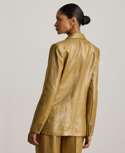 Lauren Ralph Lauren Women's Foiled Peak Lapels Long-Sleeve Blazer - Brown/Gold Foil