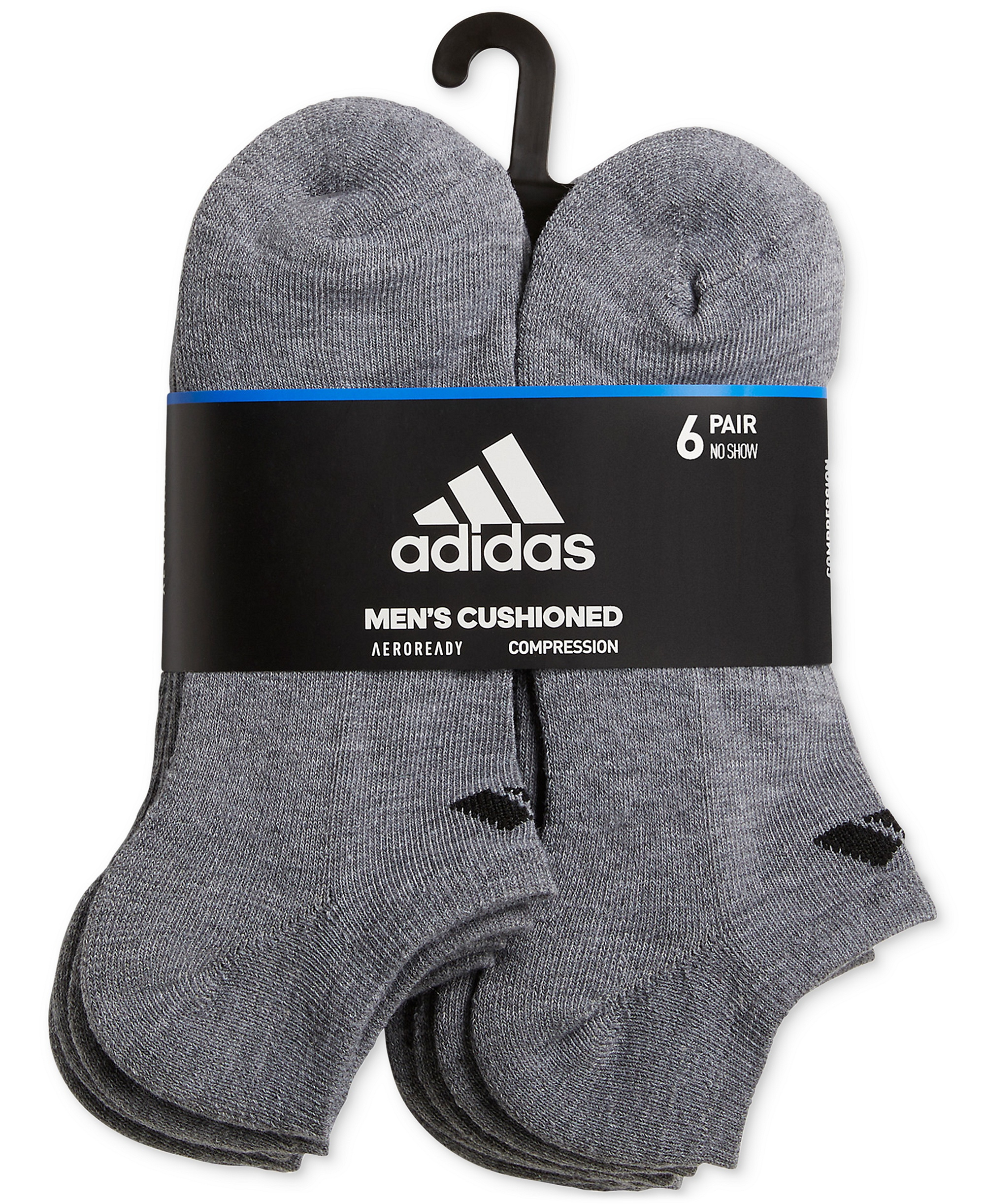 adidas Men's Cushioned Athletic 6-Pack No Show Socks - Medium Grey