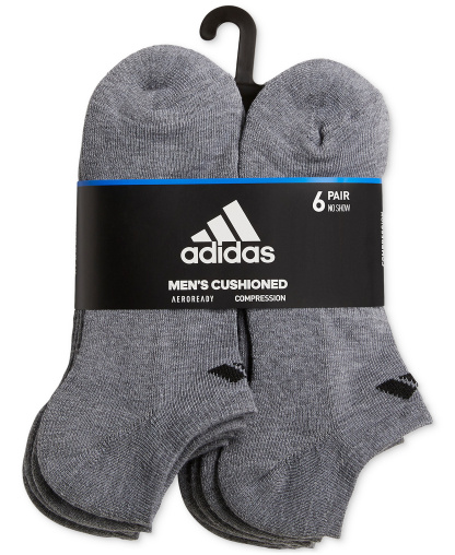 adidas Men's Cushioned Athletic 6-Pack No Show Socks - Medium Grey
