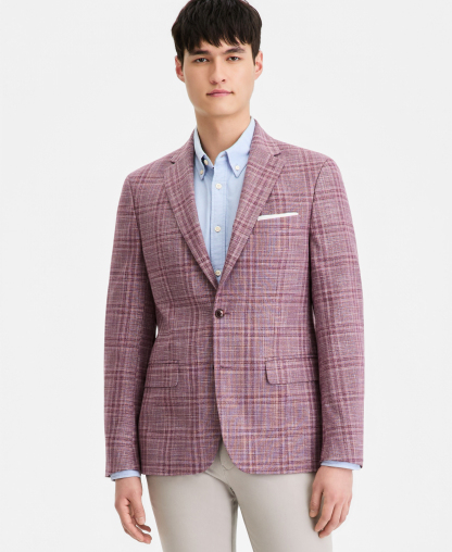 Tommy Hilfiger Men's Modern-Fit Patterned Blazer - Berry