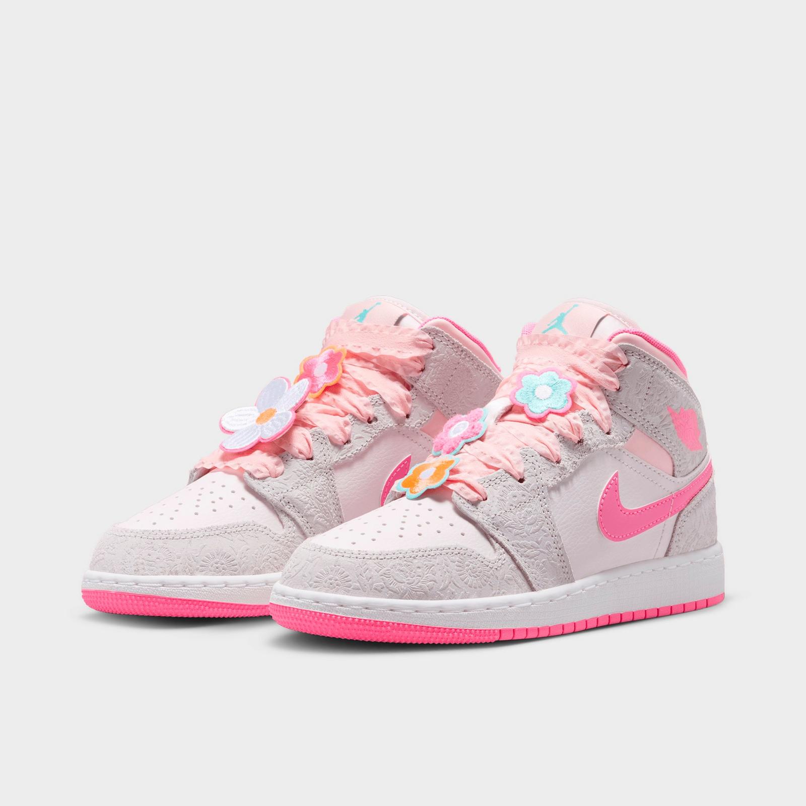 Girls' Big Kids' Air Jordan Retro 1 Mid SE Multi Casual Shoes - Vast Grey/Sail/Pink Bloom/Pink Glow - view 2