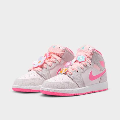 Girls' Big Kids' Air Jordan Retro 1 Mid SE Multi Casual Shoes - Vast Grey/Sail/Pink Bloom/Pink Glow - view 2