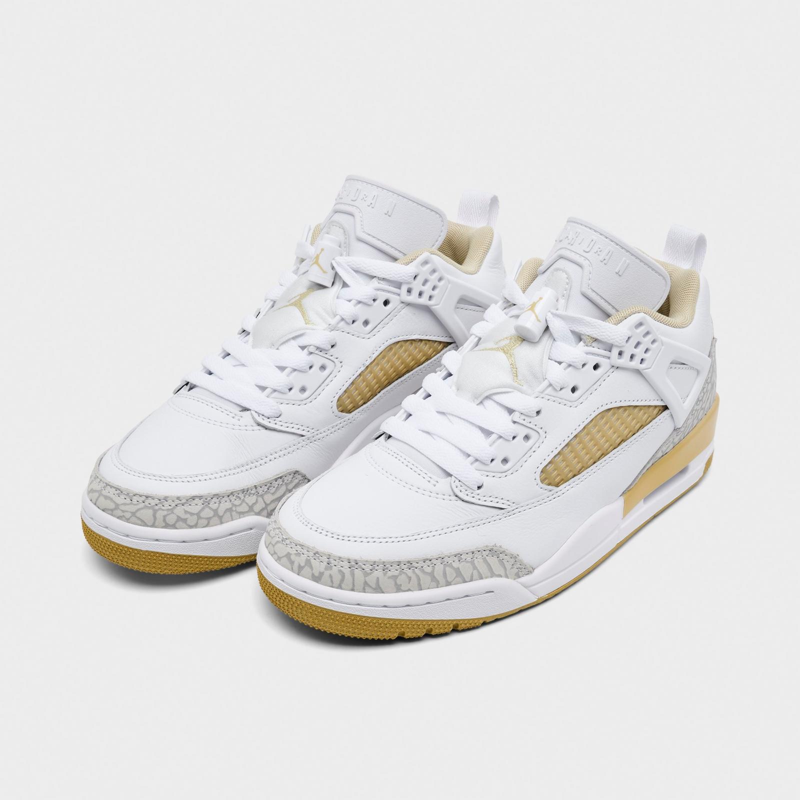 Women's Jordan Spizike Low Casual Shoes - White/Metallic Gold/Neutral Grey/Team Gold - Left shoe facing left. Outside of the shoe. - view 2