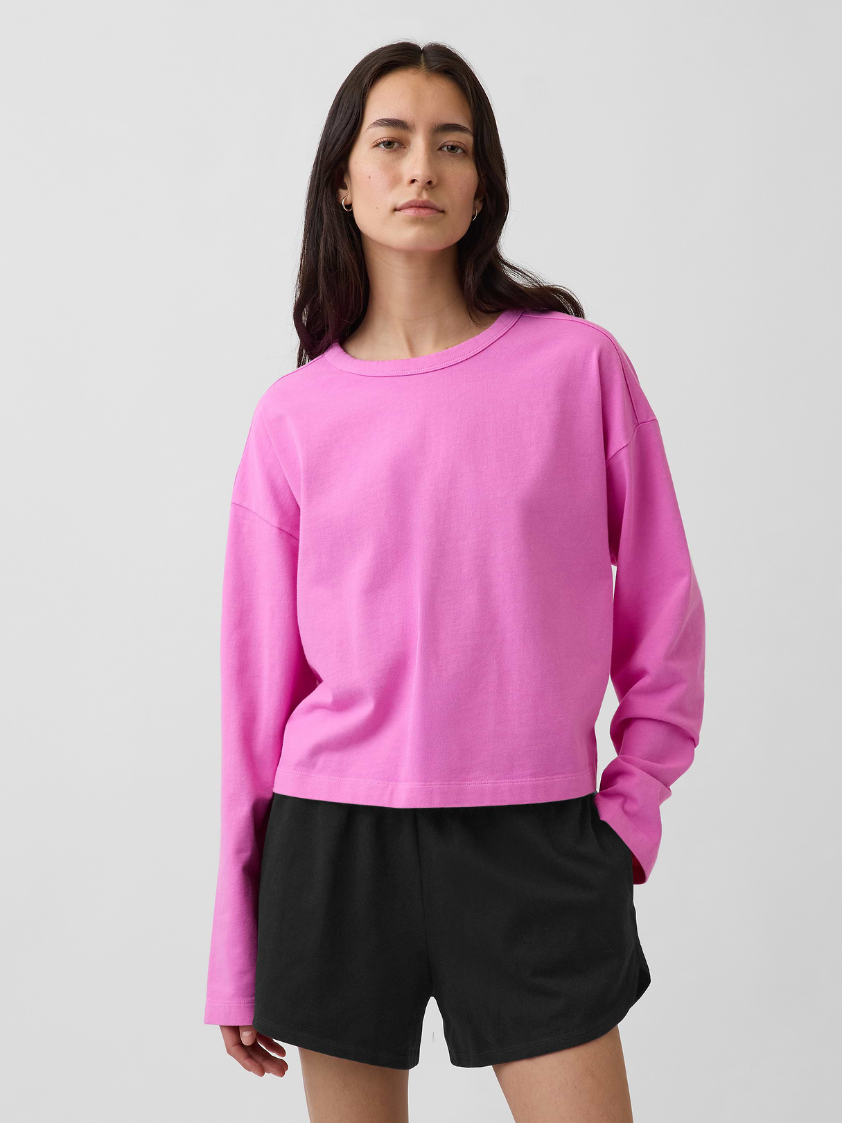 Knit Oversized Crop T-Shirt - Neon pink glow