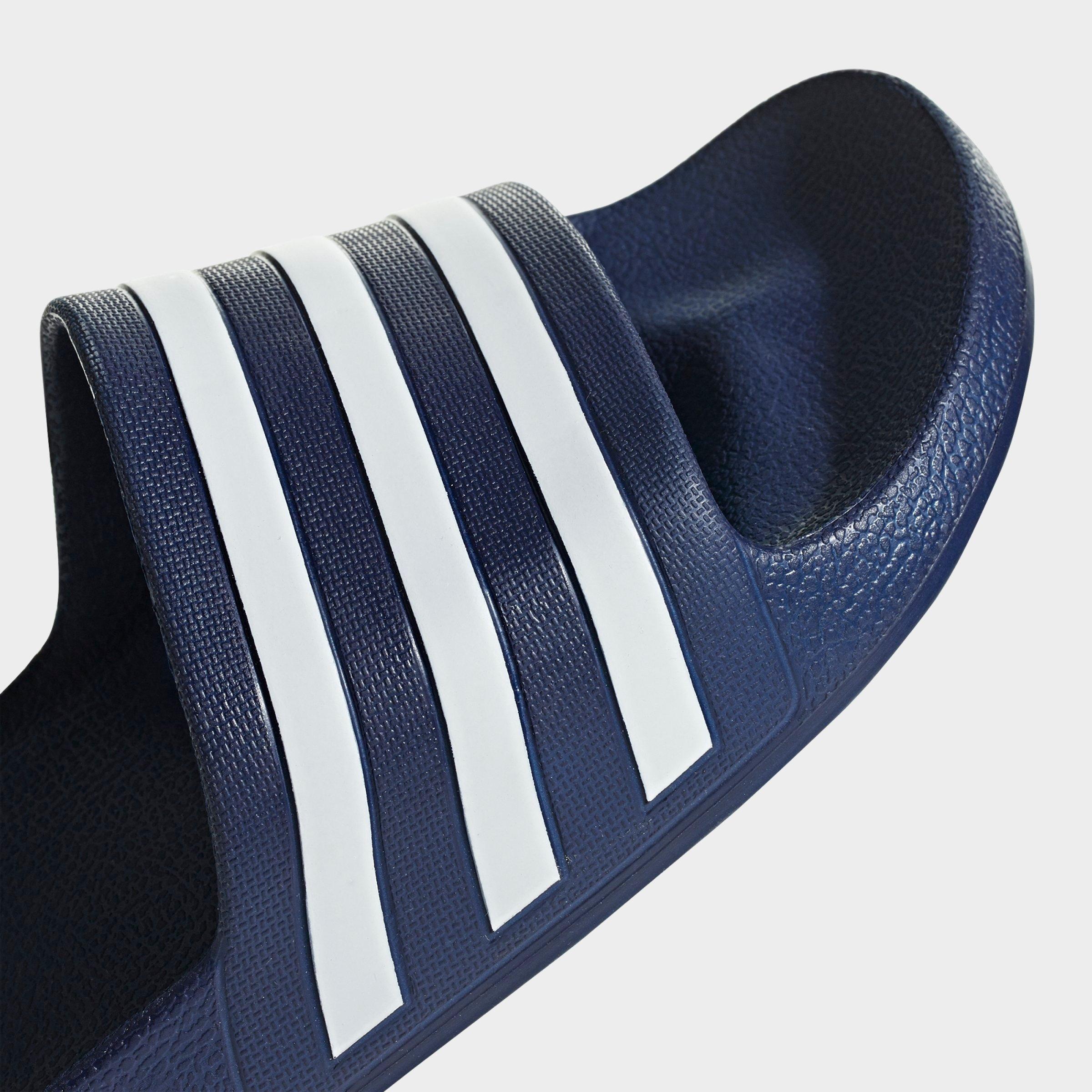 Women's adidas Originals adilette Aqua Slide Sandals - Dark Blue/Cloud White/Dark Blue - Detail shot