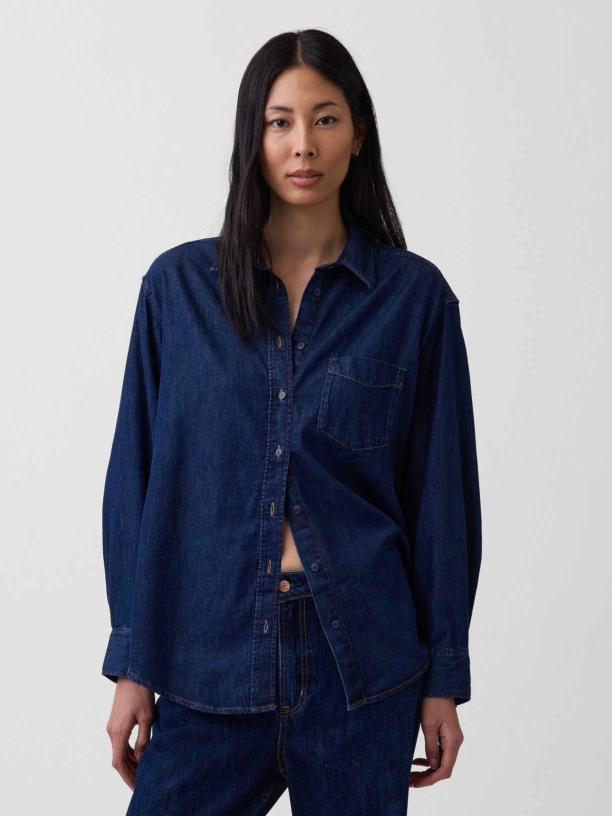 Denim Stripe Big Shirt - Dark indigo