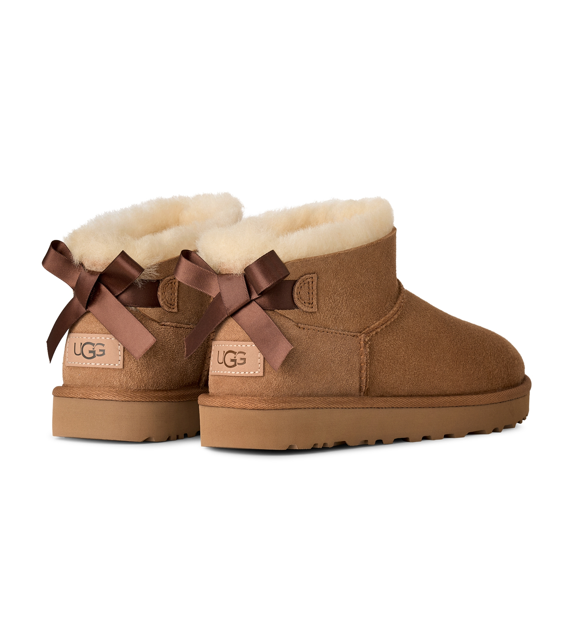 UGG® Women's Ultra Mini Bailey Bow Round Toe Booties - Chestnut