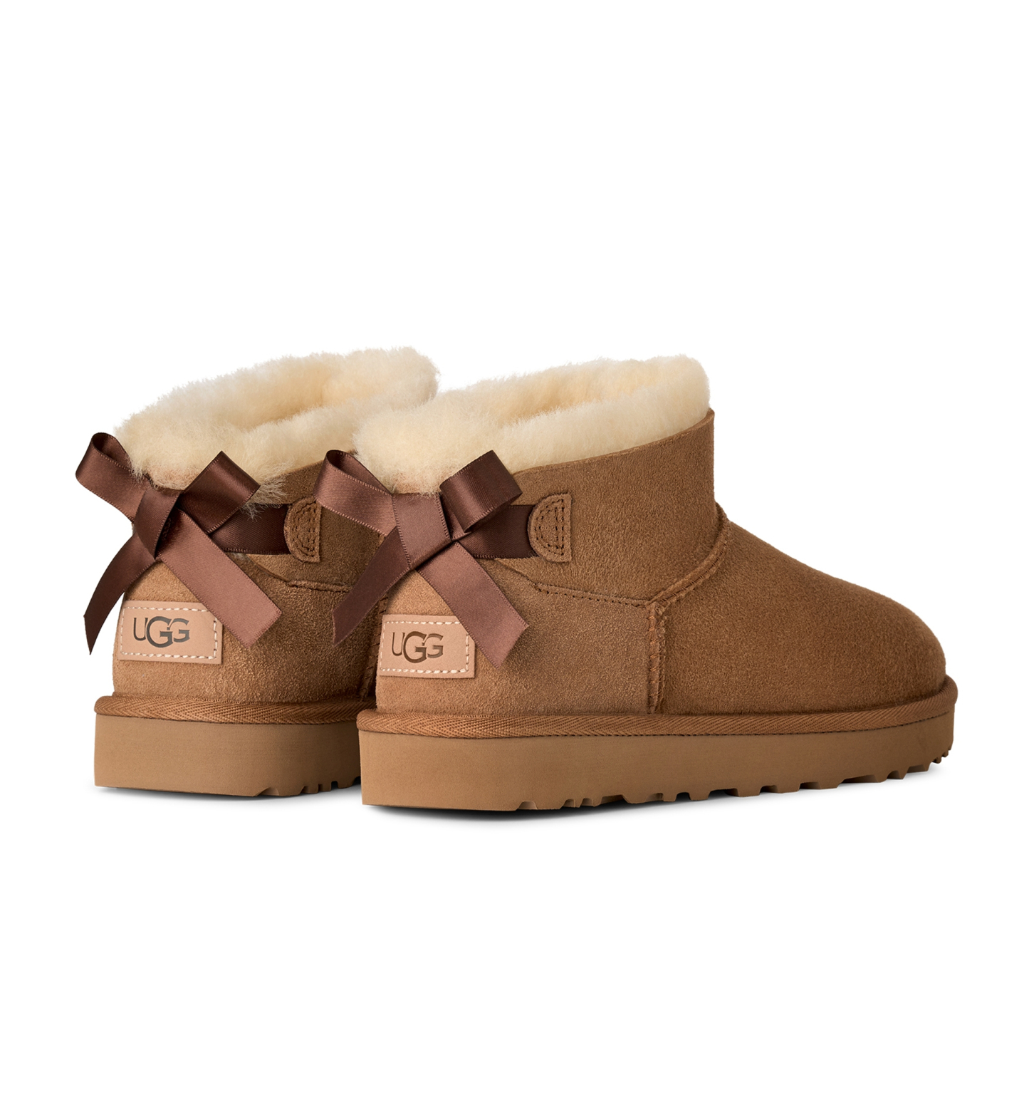 UGG® Women's Ultra Mini Bailey Bow Round Toe Booties - Chestnut