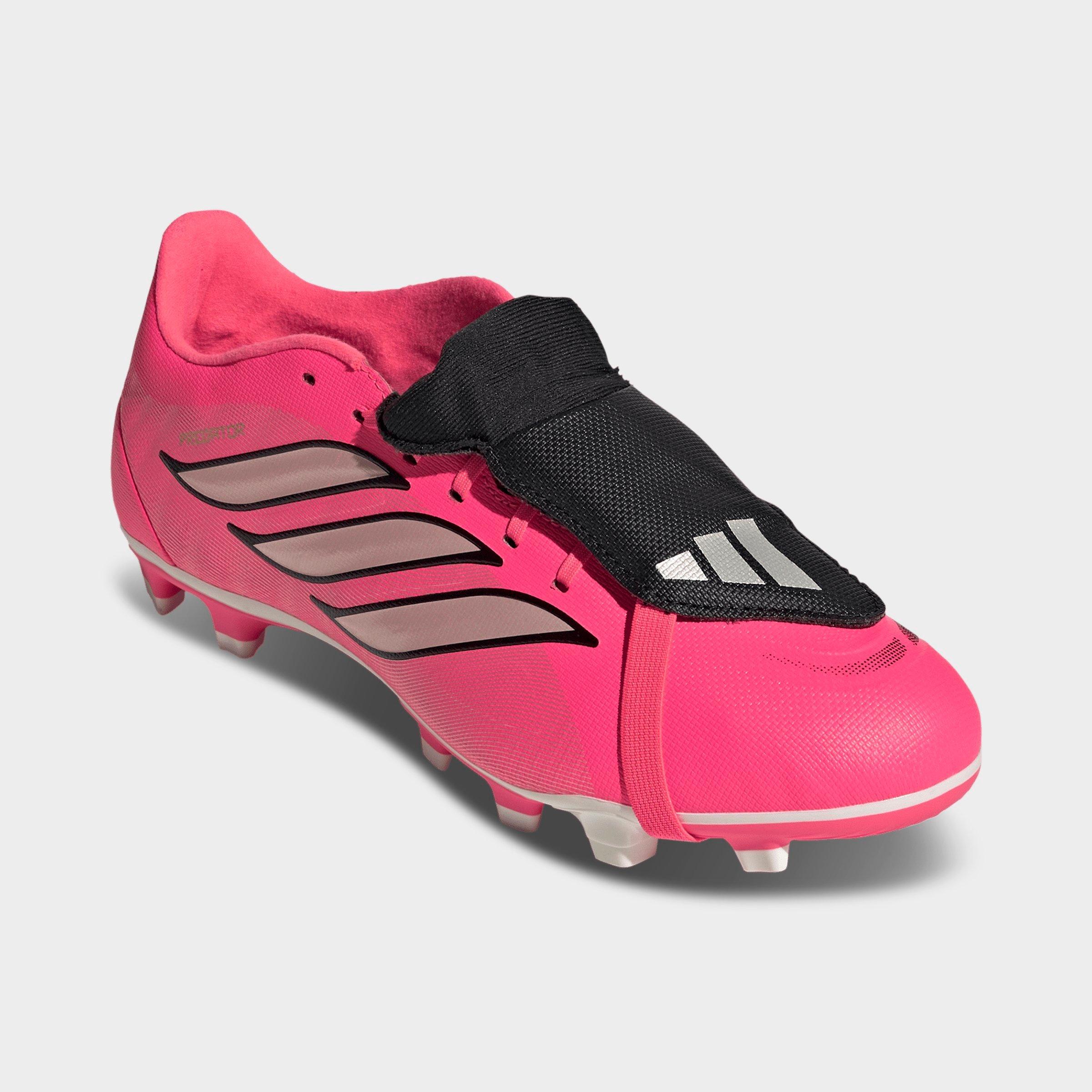 Men's adidas Predator Club Fold-Over Tongue Firm Ground/Multi Ground Soccer Cleats - Solar Turbo/Thermal Chrome/Core Black - Both shoes facing left