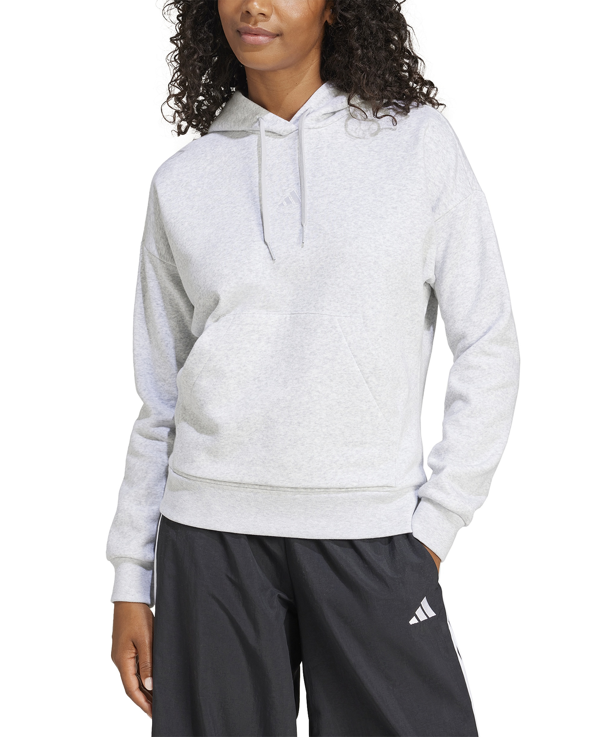 adidas Women's Essentials Long-Sleeve Logo Hoodie - Light Gray Heather/White