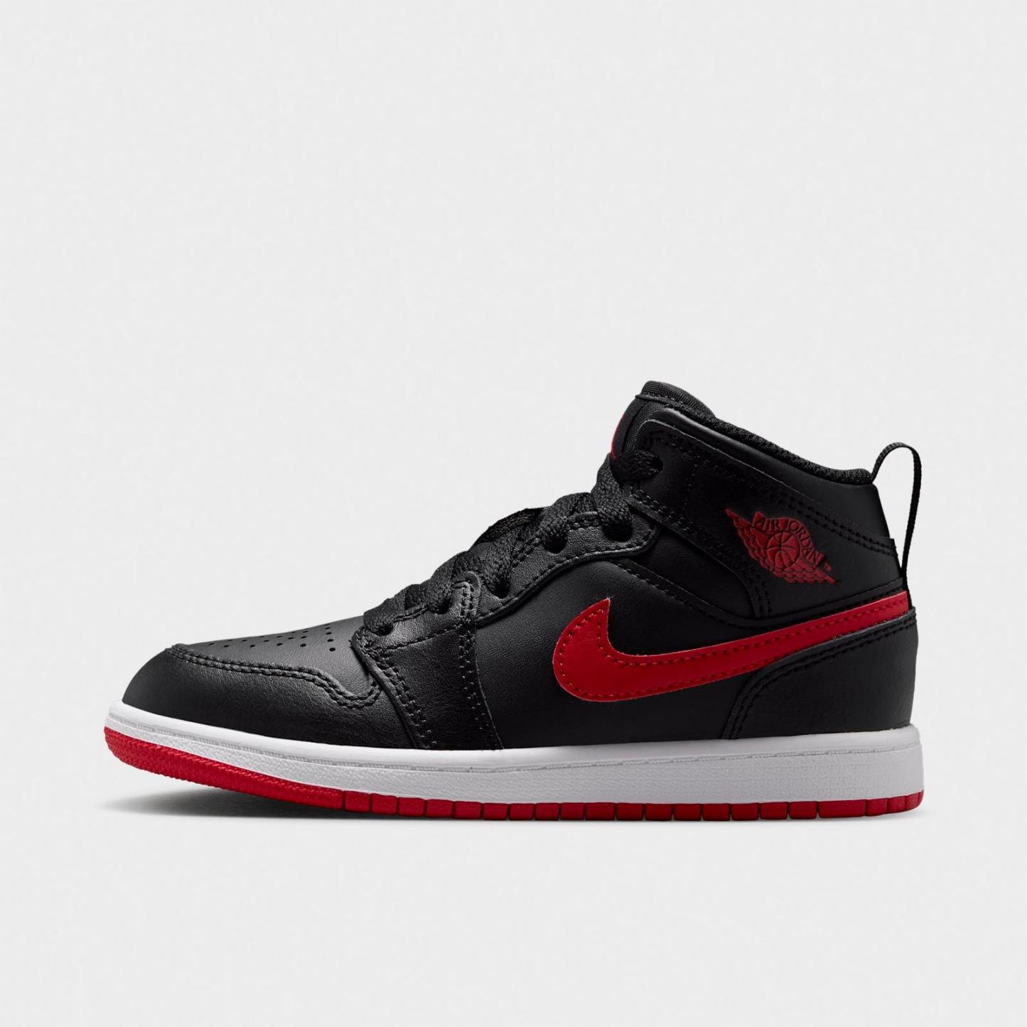 Little Kids' Air Jordan Retro 1 Mid Casual Shoes - Black/White/University Red - view 1