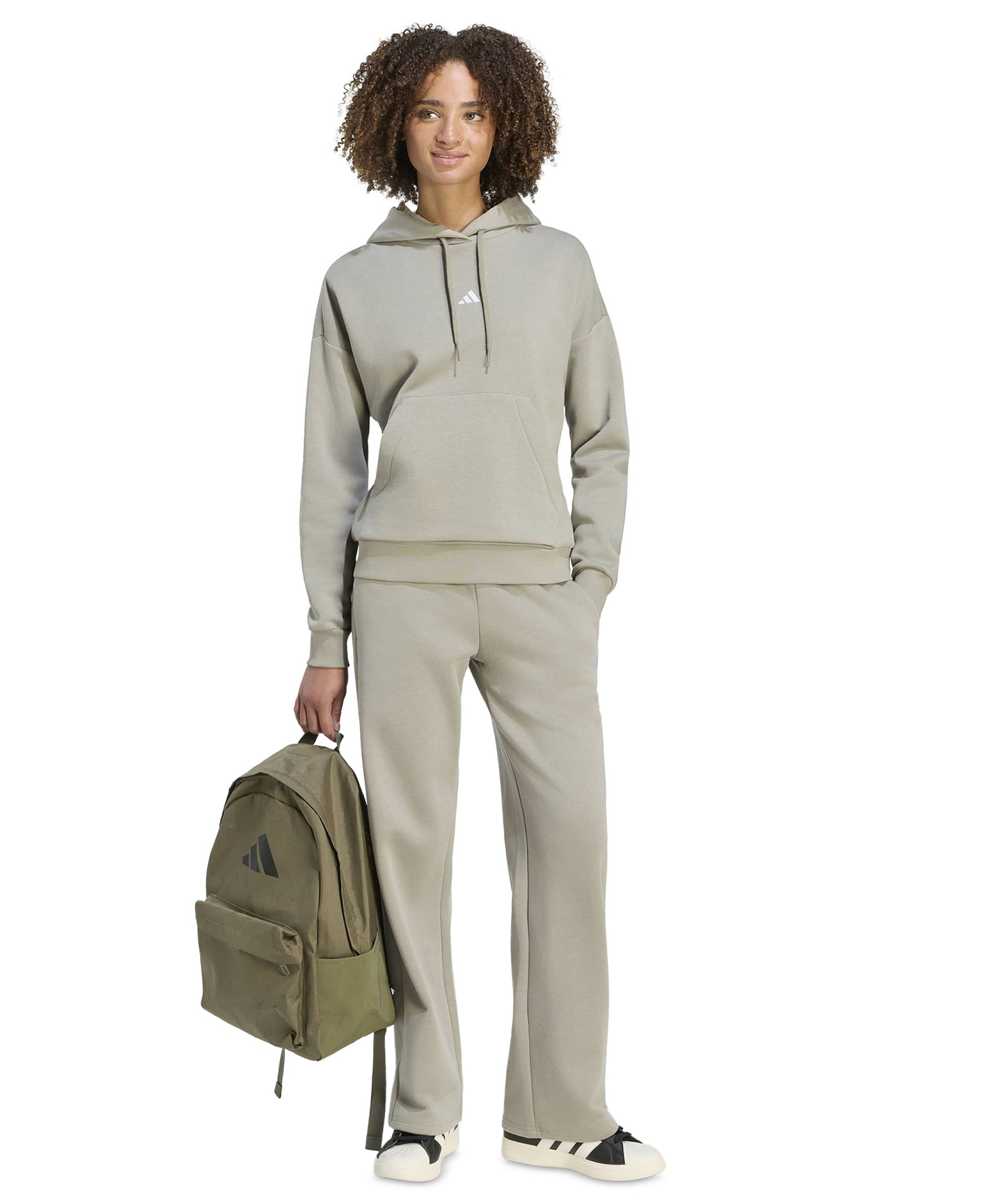adidas Women's Essentials Long-Sleeve Logo Hoodie - Silver Pebble/White